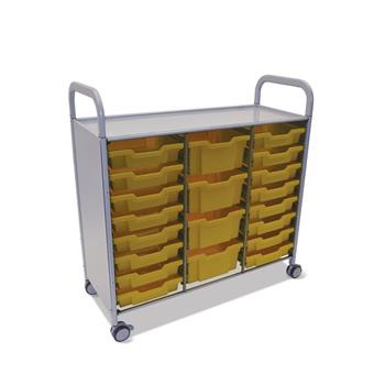 Gratnells Silver Callero Triple Cart, 16 Shallow Trays &amp; 4 Deep Trays in Sunshine Yellow