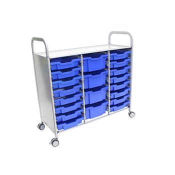 Gratnells Silver Callero Triple Cart, 16 Shallow Trays &amp; 4 Deep Trays in Royal Blue