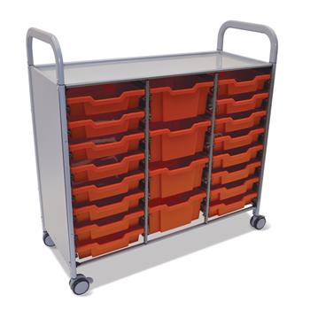 Gratnells Silver Callero Triple Cart, 16 Shallow Trays &amp; 4 Deep Trays in Flame Red