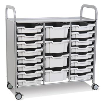 Gratnells Silver Callero Triple Cart, 16 Shallow Trays &amp; 4 Deep Trays in Light Gray