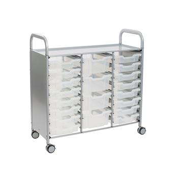 Gratnells Silver Callero Triple Cart, 16 Shallow Trays &amp; 4 Deep Trays in Translucent