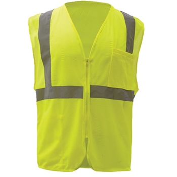 GSS Safety Standard Class 2 Mesh Zipper Safety Vest, Medium, Lime, 50/CS
