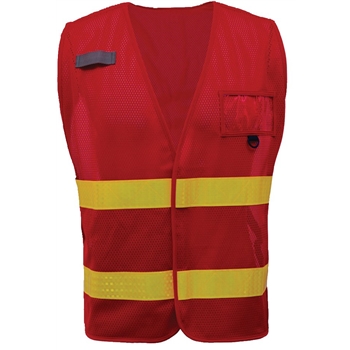 GSS Safety Non-ANSI Multi-Usage Utility Vest, Red Vest w/Lime Prismatic Tape, 50/CS