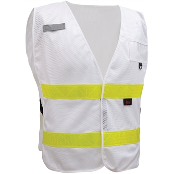 GSS Safety Incident Command Vest- White w/ Lime Prismatic Tape, One Size Fits All, 50/CS