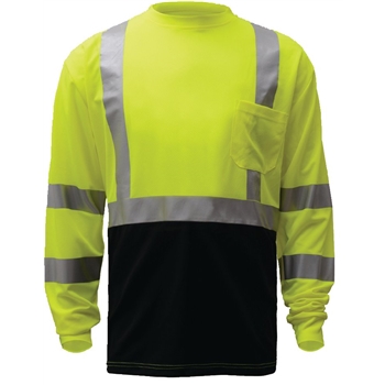 GSS Safety Class 3 Long Sleeve T-Shirt with Black Bottom, Medium, Lime, 25/CS