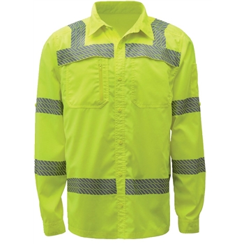GSS Safety Class 3 New Designed Lightweight Shirt Rip Stop Bottom Down Shirt, SPF 50+, Lime, SZ Large