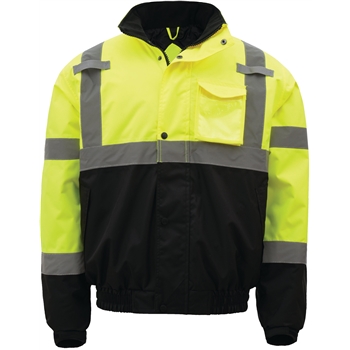 GSS Safety Class 3 Waterproof Quilt-Lined Bomber Jacket, Lime Top, Black Bottom SZ Small