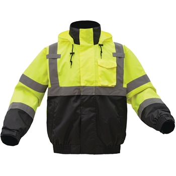 GSS Safety Class 3 3-IN-1 Waterproof Bomber, Removable Fleece, Lime Top, Black Bottom, SZ Large