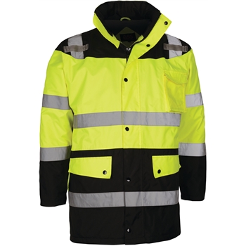 GSS Safety Class 3 Waterproof Fleece-Lined Parka Jacket, Lime with Black Bottom, X-Large