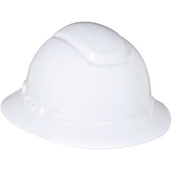 3M Full Brim Hard Hat H-801R, White 4-Point Ratchet Suspension, 20 Hats