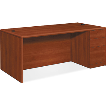 HON 10700 Single Pedestal Desk, Full Right Pedestal, 72w x 36d x 29 1/2h, Cognac