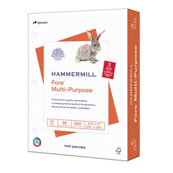 Hammermill Fore Multi-Purpose 3-Hole Punched Copy Paper, 96 Bright, 24 lb, 8.5&quot; x 11, White, 500 Sheets/Ream