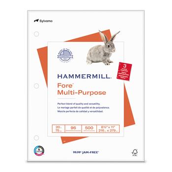 Hammermill Fore Multi-Purpose 3-Hole Punched Copy Paper, 96 Bright, 20 lb, 8.5&quot; x 11, 500 Sheets/Ream