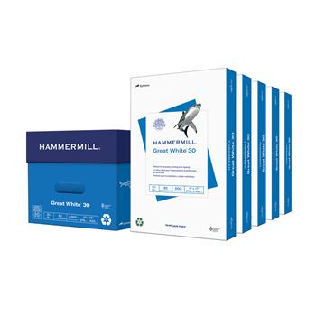 Hammermill Great White 30 Recycled Copy Paper, 92 Brightness, 20 lb, 11&quot; x 17&quot;, White, 500 Sheets/Ream, 5 Reams/Carton