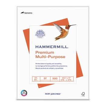 Hammermill Premium Multi-Purpose Print Paper, 97 Bright, 24 lb, 8.5&quot; x 11&quot;, White, 500 Sheets/Ream