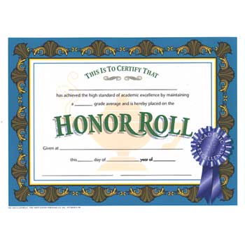 Hayes Publishing Honor Roll Award, 8 1/2&quot; x 11&quot;
