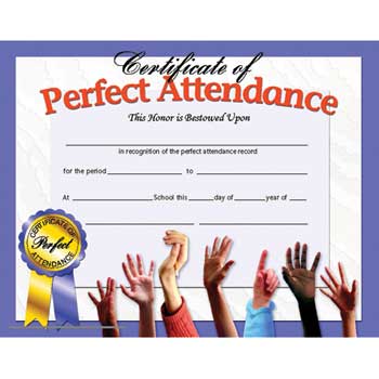 Hayes Publishing Perfect Attendance Award, 8 1/2&quot; x 11&quot;