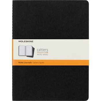 Moleskine Cahier Journal, Narrow Ruled, 7.5&quot; x 9.75&quot;, White Paper, Black Cover, 120 Sheets, 3 Journals/Pack