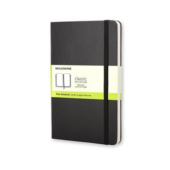 Moleskine Hardcover Notebook, Plain, 5&quot; x 8.25&quot;, White Pages, Black Cover, 192 Sheets