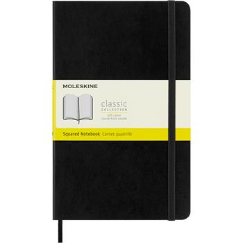 Moleskine Classic Softcover Squared Notebook, Quadrille Ruled, 5&quot; x 8.25&quot;, White Paper, Black Cover, 192 Sheets