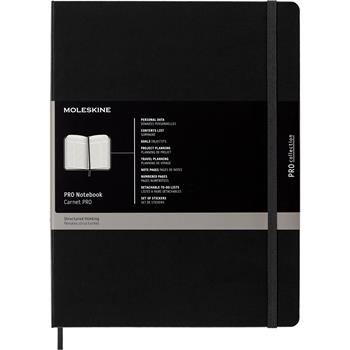 Moleskine Professional Notebook, Ruled, 7.5&quot; x 9.75&quot;, White Paper, Black Cover, 192 Sheets