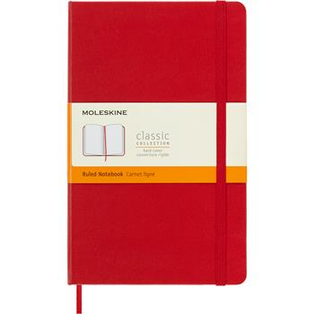 Moleskine Classic Notebook, Ruled, 5&quot; x 8.25&quot;, White Paper, Red Cover, 240 Sheets