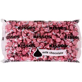 Hershey&#39;s Kisses, Milk Chocolate with Pink Foils Bag, 4.1 lb.
