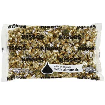 Hershey&#39;s Milk Chocolate Kisses&#174; with Almonds in Gold Foils, 4.1 lb.