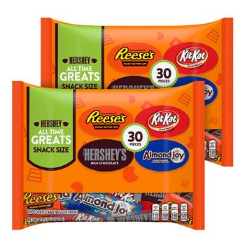 Hershey&#39;s All Time Greats Snack Size Candy Assortment, 30 Pieces, 15.57 Ounces, 2/Pack