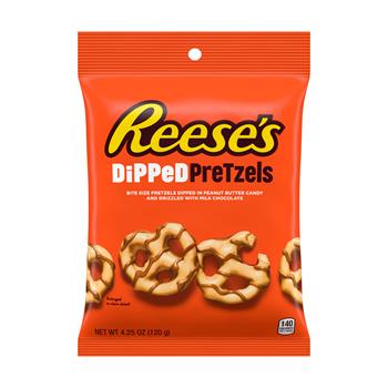 Reese&#39;s Dipped Pretzels, Drizzled in Peanut Butter Candy and Milk Chocolate, Unwrapped, 4.25 oz Bag, 4/Pack
