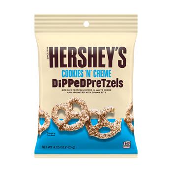 Hershey&#39;s Cookies &#39;n&#39; Cr&#232;me Dipped Pretzels, 4.25 oz Peg Bag, 12/Case