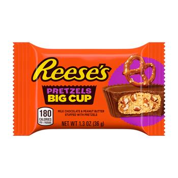 Reese&#39;s Milk Chocolate Peanut Butter Big Cup Stuffed With Pretzels, 1.3 oz, 16/Box