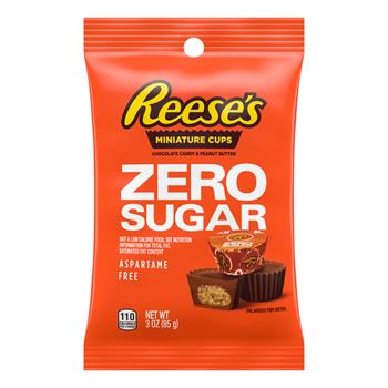Reese&#39;s Zero Sugar Peanut Butter Cup Miniatures, 3 oz Peg Bag, 12/Case