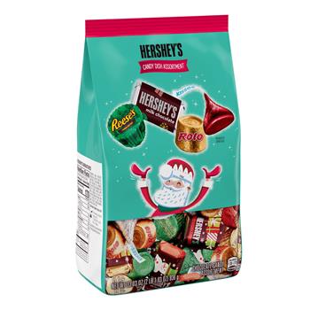 Hershey&#39;s Christmas Milk Chocolate, Reese&#39;s, and Rolo Candy Dish Assortment Stand Up Bag, 33.03 oz., 8/CS