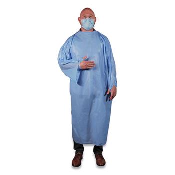 Heritage T-Style Isolation Gown, LLDPE, 68 x 50, One Size Fits Most, Light Blue, 50/CS
