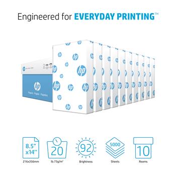 HP Papers Office20 Copy Paper, 92 Bright, 20 lb, 8.5&quot; x 14&quot;, White, 500 Sheets/Ream, 10 Reams/Carton