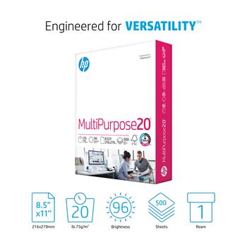 HP MultiPurpose20 Paper, 96 Bright, 20 lb, 8.5&quot; x 11&quot;, White, 500 Sheets/Ream