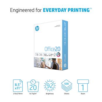 HP Papers Office20 Copy Paper, 92 Bright, 20 lb, 8.5&quot; x 11&quot;, White, 500 Sheets/Ream