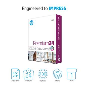 HP Papers Premium24 Copy Paper, 100 Bright, 24 lb, 8.5&quot; x 11&quot;, White, 500 Sheets/Ream, 10 Reams/Carton