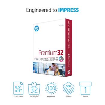HP Premium32 Copy Paper, 100 Bright, 32 lb, 8.5&quot; x 11&quot;, Ultra White, 500 Sheets/Ream