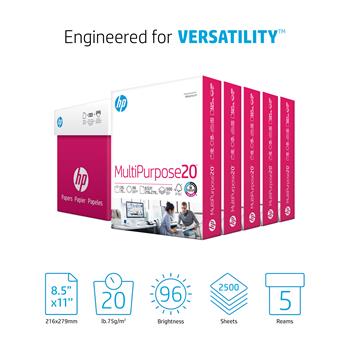 HP Papers MultiPurpose20 Paper, 96 Bright, 20 lb, 8.5&quot; x 11&quot;, White, 500 Sheets/Ream, 5 Reams/Carton