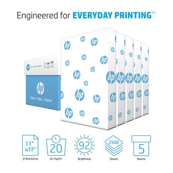 HP Papers Office20 Copy Paper, 92 Bright, 20 lb, 11&quot; x 17&quot;, White, 500 Sheets/Ream, 5 Reams/Carton