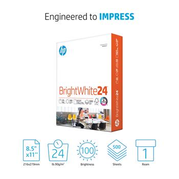 HP Brightwhite24 Copy Paper, 100 Bright, 24 lb, 8.5&quot; x 11&quot;, Bright White, 500 Sheets/Ream