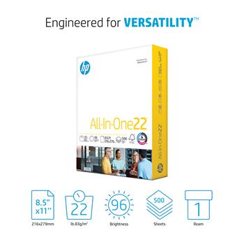 HP Papers All-In-One22 Multi-Use Paper, 96 Bright, 22 lb, 8.5&quot; x 11&quot;, White, 500 Sheets/Ream