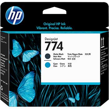 HP 774 DesignJet Printhead, Matte Black/Cyan (P2W01A)