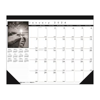 House of Doolittle Recycled Monthly Desk Pad Calendar, 13 Month, 22&quot; x 17&quot;, Black-and-White Photo, Dec 2023 - Dec 2024