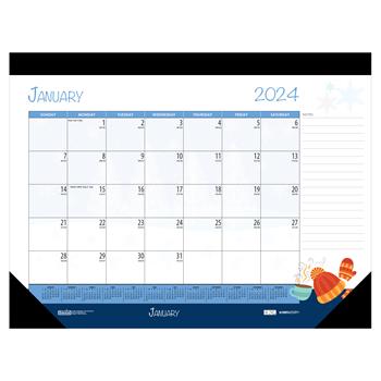 House of Doolittle 100% Recycled Desk Pad Calendar, 12 Month, 22&quot; x 17&quot;, Illustrated Holiday, Jan 2024 - Dec 2024