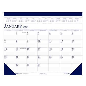 House of Doolittle Recycled Two-Color Monthly Desk Pad Calendar, 22 in x 17 in, 2024