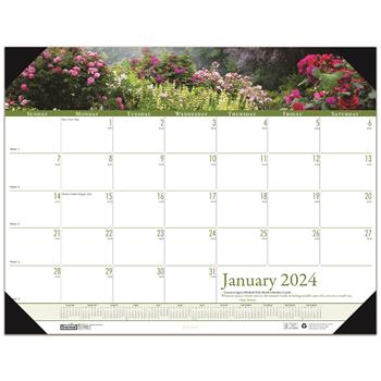 House of Doolittle Recycled Monthly Desk Pad Calendar, 12 Month, 22&quot; x 17&quot;, Gardens of the World Photo, Jan 2024 - Dec 2024