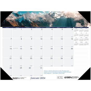 House of Doolittle Recycled Mountains of the World Photo Monthly Desk Pad Calendar, 22 in x 17 in, 2024